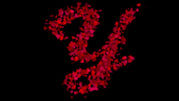 Letter Uppercase Made Red Hearts Reveals Center Fades Away Wind — Stock Video