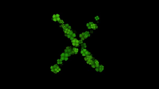Kleeblatt Buchstabe x Großbuchstabe auf schwarzem Hintergrund — Stockvideo