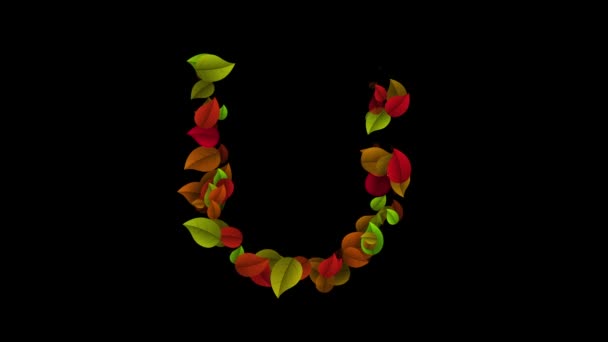 Buchstabe u Großbuchstaben mit farbigen Blättern — Stockvideo