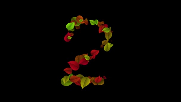 Nummer 2 gemaakt met gekleurde bladeren — Stockvideo