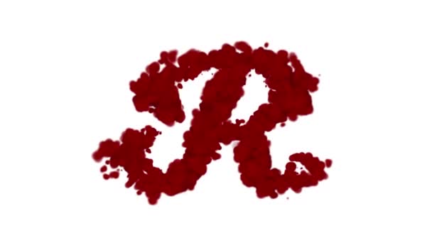 血液字母表的概念 字母R出现在中间 随风消失 与白色隔离 — 图库视频影像