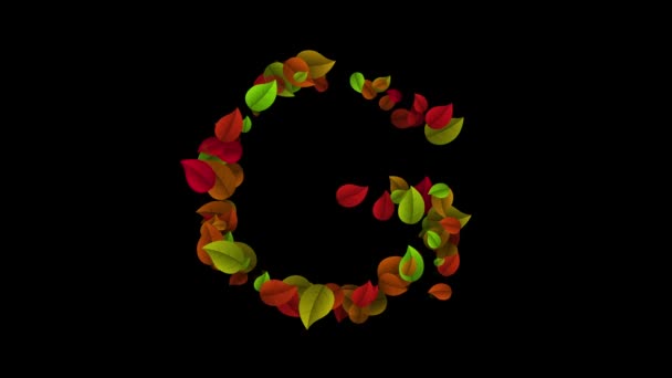 Lettera G maiuscolo realizzato con foglie colorate — Video Stock