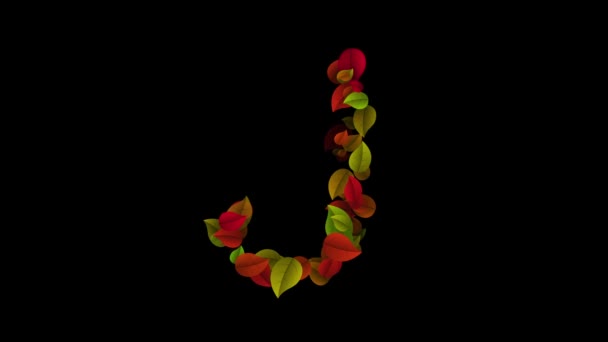Buchstabe j Großbuchstaben mit farbigen Blättern — Stockvideo