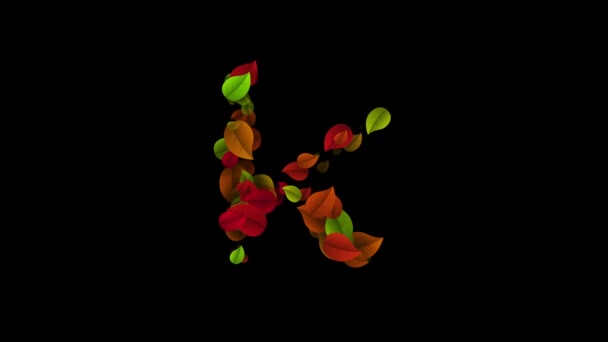 Letra K minúscula hecha con hojas de color — Vídeo de stock