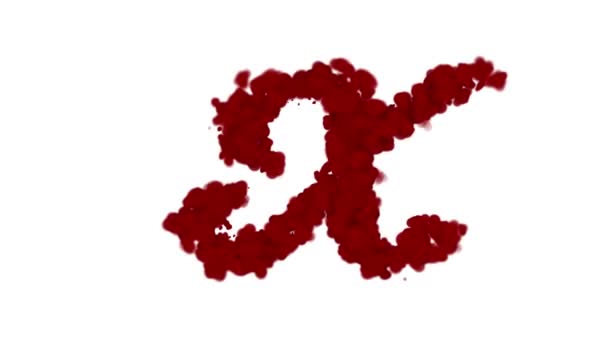 血液字母表的概念 字母X出现在中间 随风消失 与白色隔离 — 图库视频影像
