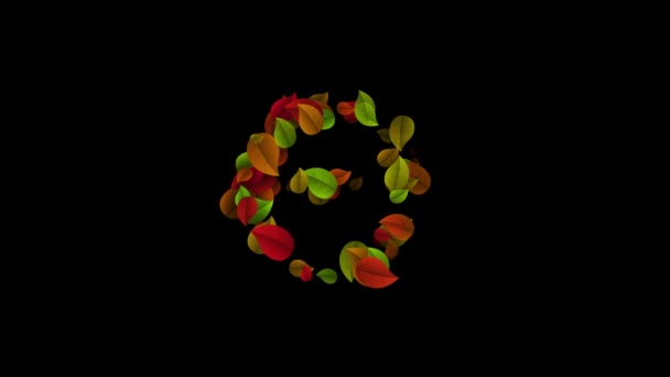 Letra E minúscula hecha con hojas de color — Vídeo de stock