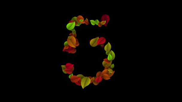 Number 5 made with colored leafs — Stock Video