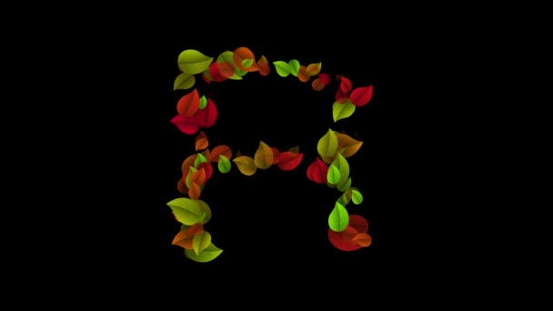 Letter R uppercase made with colored leafs — Stock Video