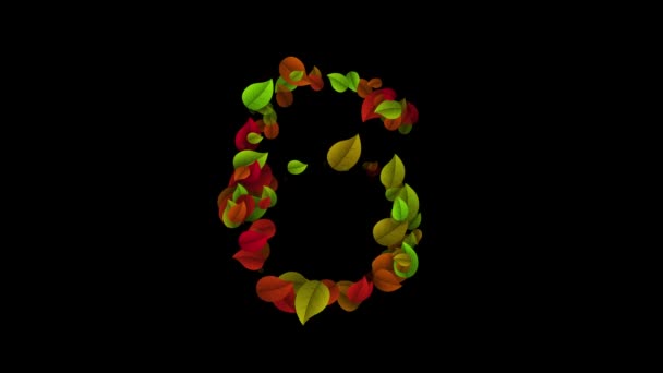 Número 6 hecho con hojas de colores — Vídeo de stock