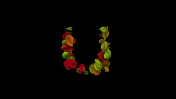 Carta U minúscula feita com folhas coloridas — Vídeo de Stock