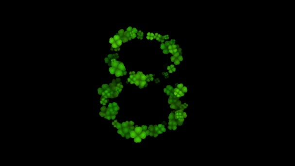 Trevo número 8 revelar no fundo preto — Vídeo de Stock