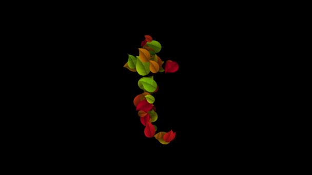 Mała litera T wykonana z kolorowych liści — Wideo stockowe