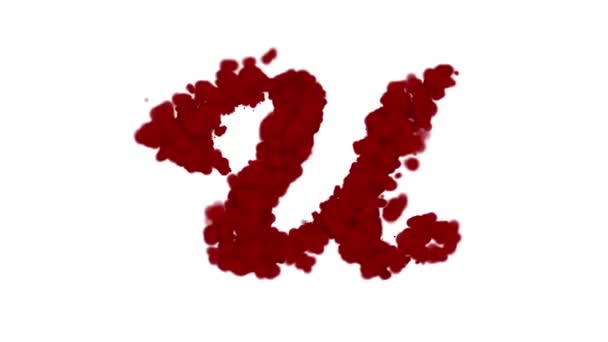 Krevní abeceda koncept, písmeno u se objeví uprostřed a mizí s větrem, izolované na bílém
