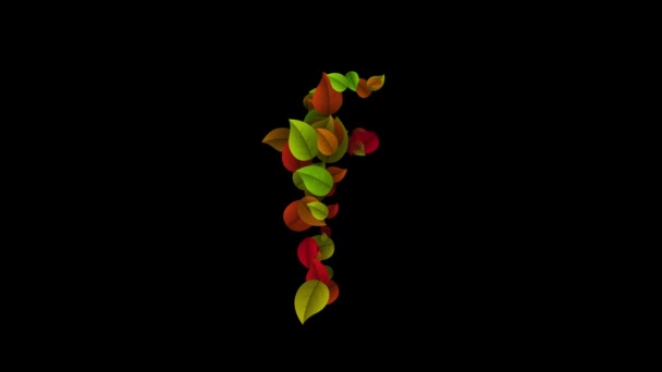 Litera F małe litery wykonane z kolorowych liści — Wideo stockowe