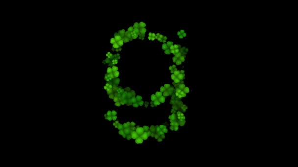 Clover letra G minúscula revelar no fundo preto — Vídeo de Stock