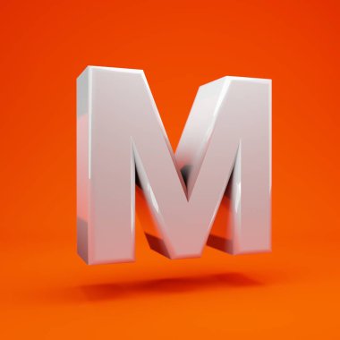 Sıcak turuncu arka planda beyaz, 3D harfli M büyük harfi. Yıldönümü için en iyisi, doğum günü partisi, kutlama.