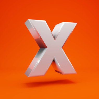 Sıcak turuncu arka planda beyaz parlak 3d harf X büyük harf. Yıldönümü için en iyisi, doğum günü partisi, kutlama.