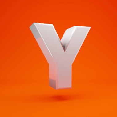 Sıcak turuncu arka planda beyaz parlak 3d harf Y büyük harf. Yıldönümü için en iyisi, doğum günü partisi, kutlama.