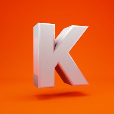 Beyaz parlak 3d harf K büyük harf sıcak turuncu arka plan. Yıldönümü için en iyisi, doğum günü partisi, kutlama.