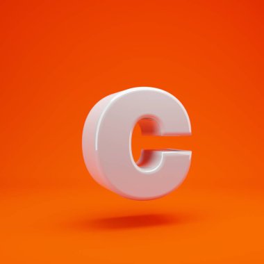 Sıcak turuncu arka planda beyaz parlak 3d harf C küçük harf. Yıldönümü için en iyisi, doğum günü partisi, kutlama.
