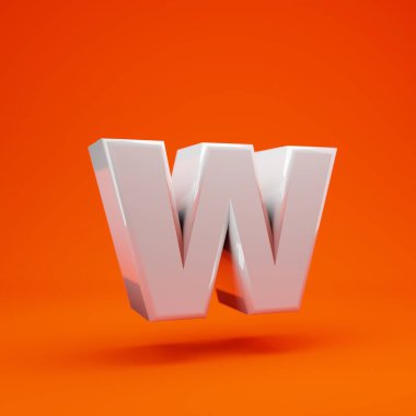 Beyaz parlak 3D harf W küçük harfli sıcak turuncu arka plan. Yıldönümü için en iyisi, doğum günü partisi, kutlama.