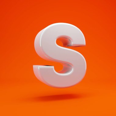 Sıcak turuncu arka planda beyaz parlak 3d harf S büyük harf. Yıldönümü için en iyisi, doğum günü partisi, kutlama.