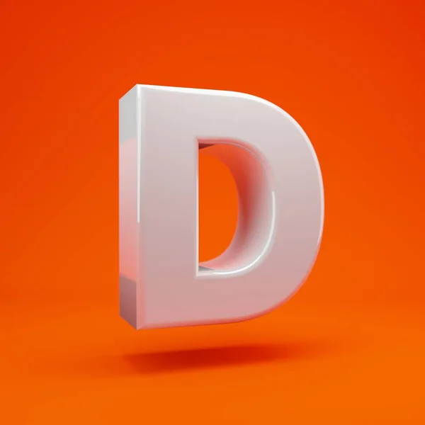 白色光滑的3D字母D大写字母在炽热的橙色背景 结婚周年纪念日 生日派对 庆祝会 — 图库照片