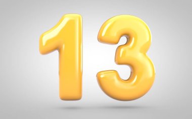 13 numaralı sarı sakız beyaz arkaplanda izole edildi.