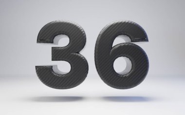 Black carbon fiber number 36 isolated on white.