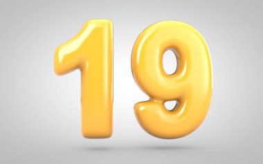 19 numaralı sarı baloncuk sakızı beyaz arkaplanda izole edildi.