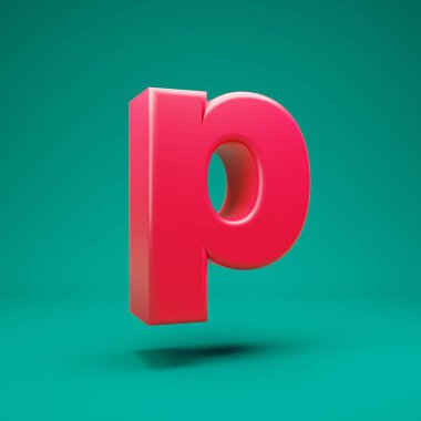 Pink 3d letter P lowercase on mint background