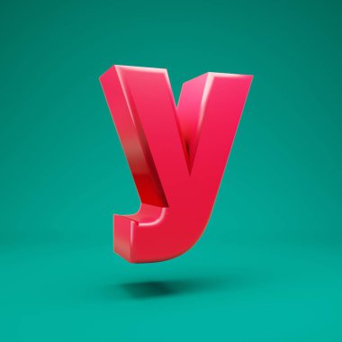 Pink 3d letter Y lowercase on mint background