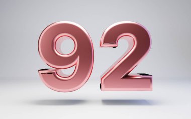 Rose Gold number 92 isolated on white background