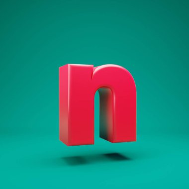 Pink 3d letter N lowercase on mint background
