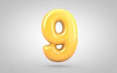 9 numaralı sarı sakız beyaz arkaplanda izole edildi.