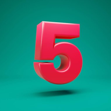 Pink 3d number 5 on mint background