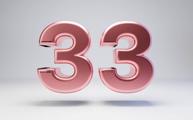 Rose Gold number 33 isolated on white background