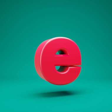 Pink 3d letter E lowercase on mint background