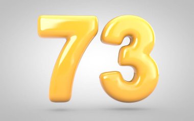 Beyaz arkaplanda 73 numaralı sarı balonlu sakız izole edildi.