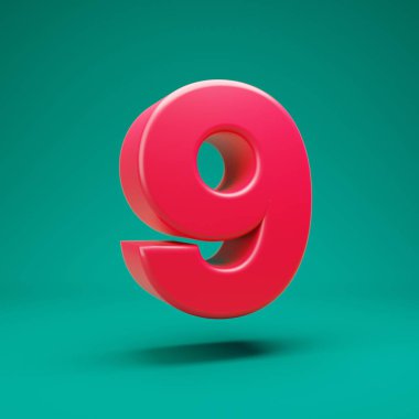 Pink 3d number 9 on mint background