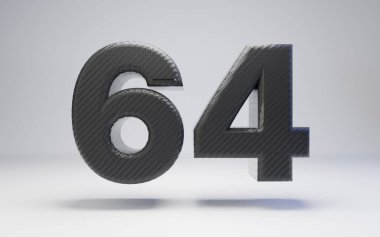 Black carbon fiber number 64 isolated on white.