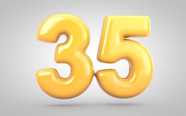 Beyaz arkaplanda izole edilmiş 35 numaralı sarı balonlu sakız..