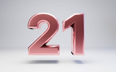 Rose Gold number 21 isolated on white background