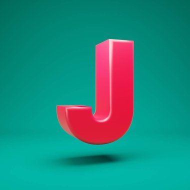 Pink 3d letter J uppercase on mint background