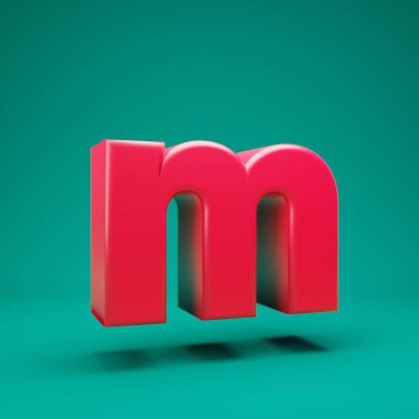 Pink 3d letter M lowercase on mint background