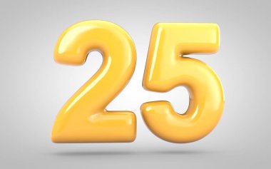 25 numaralı sarı balonlu sakız beyaz arkaplanda izole edildi.