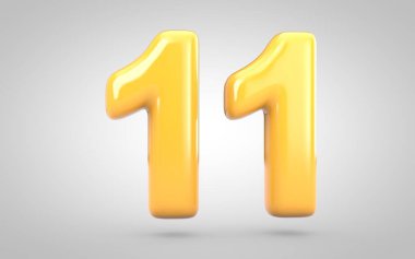 11 numaralı sarı balonlu sakız beyaz arkaplanda izole edildi.