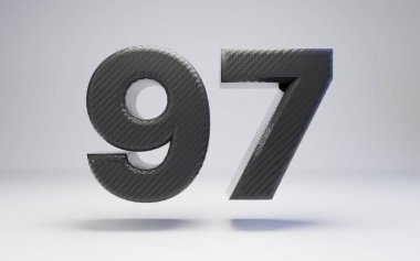 Black carbon fiber number 97 isolated on white.