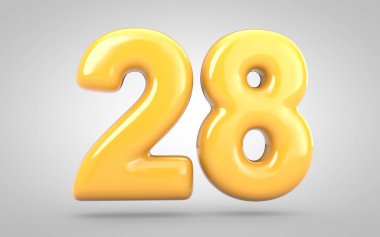 Beyaz arkaplanda 28 numaralı sarı balonlu sakız izole edildi.