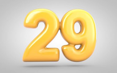 29 numaralı sarı balonlu sakız beyaz arkaplanda izole edildi.